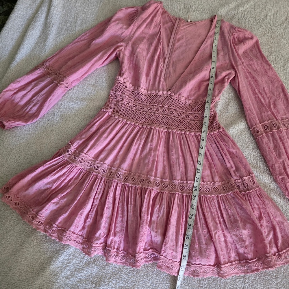 Free People Heartbeats Mini Dress Pink Crochet Lace Boho OB1084337 Womens 6 - Picture 8 of 8
